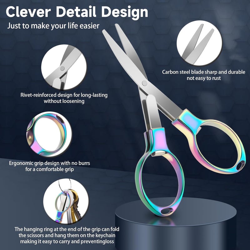 Hapdream 3 Pcs Folding Stainless Steel Portable Mini Badge Scissors with 3 Keychains, Safety Foldable Pocket Travel Small Scissors All Purpose for Nurse Accessories, Travel, Office, Craft, Sewing, Home (Color) - Image 2
